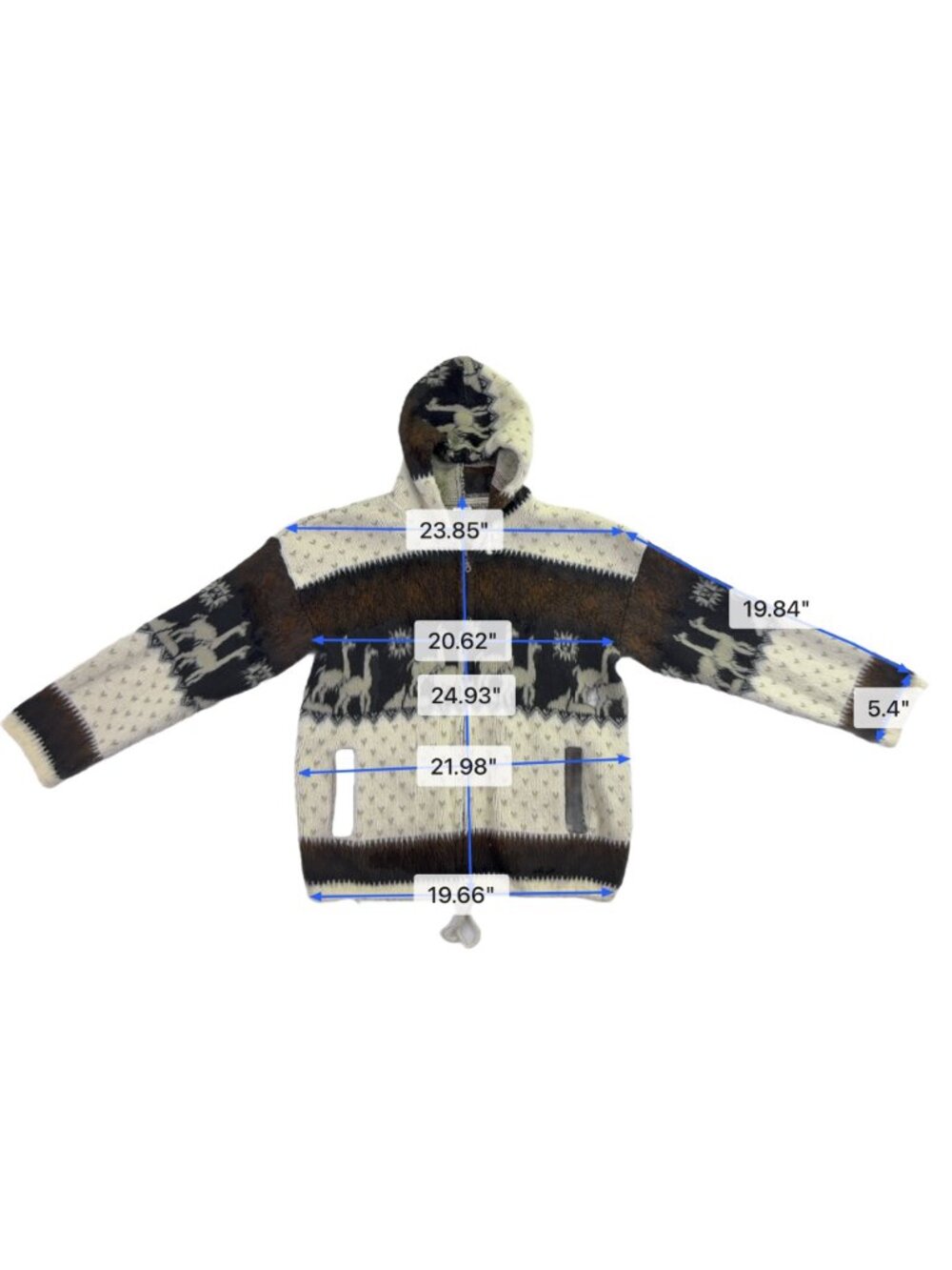 Yari Artesanias Unisex Brown & White Wool Alpaca Pattern Full-Zip Sweater Hoodie - Picture 10 of 10